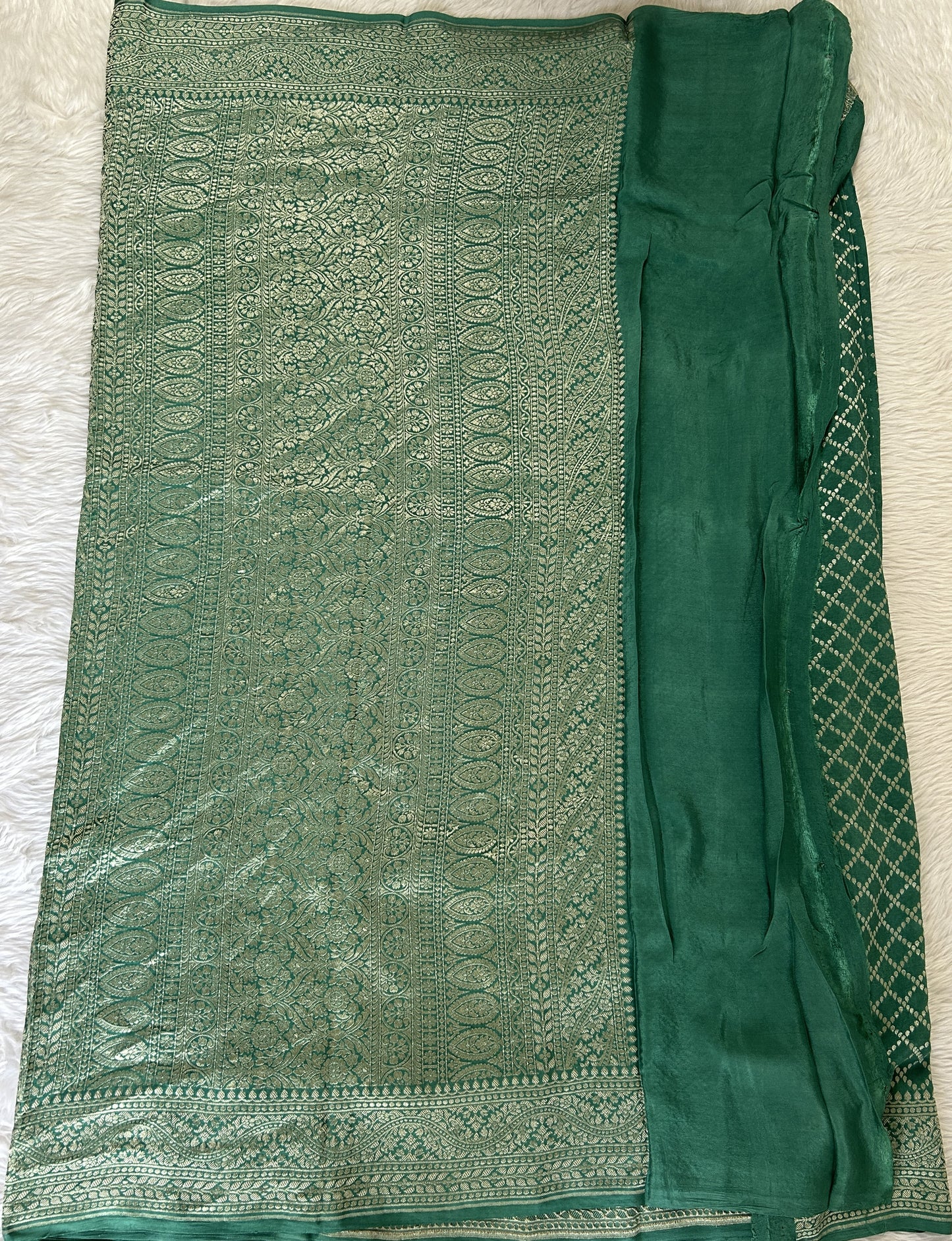 Banarasi Georgette Silk Saree Sea Green colored Saree complemented with a Light Gold Zari border. - Sampradaya Designer Studio