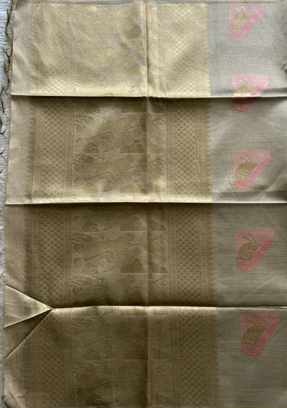 Semi Tussar Saree Beige Colored complemented with a Borderless. - Sampradaya Designer Studio