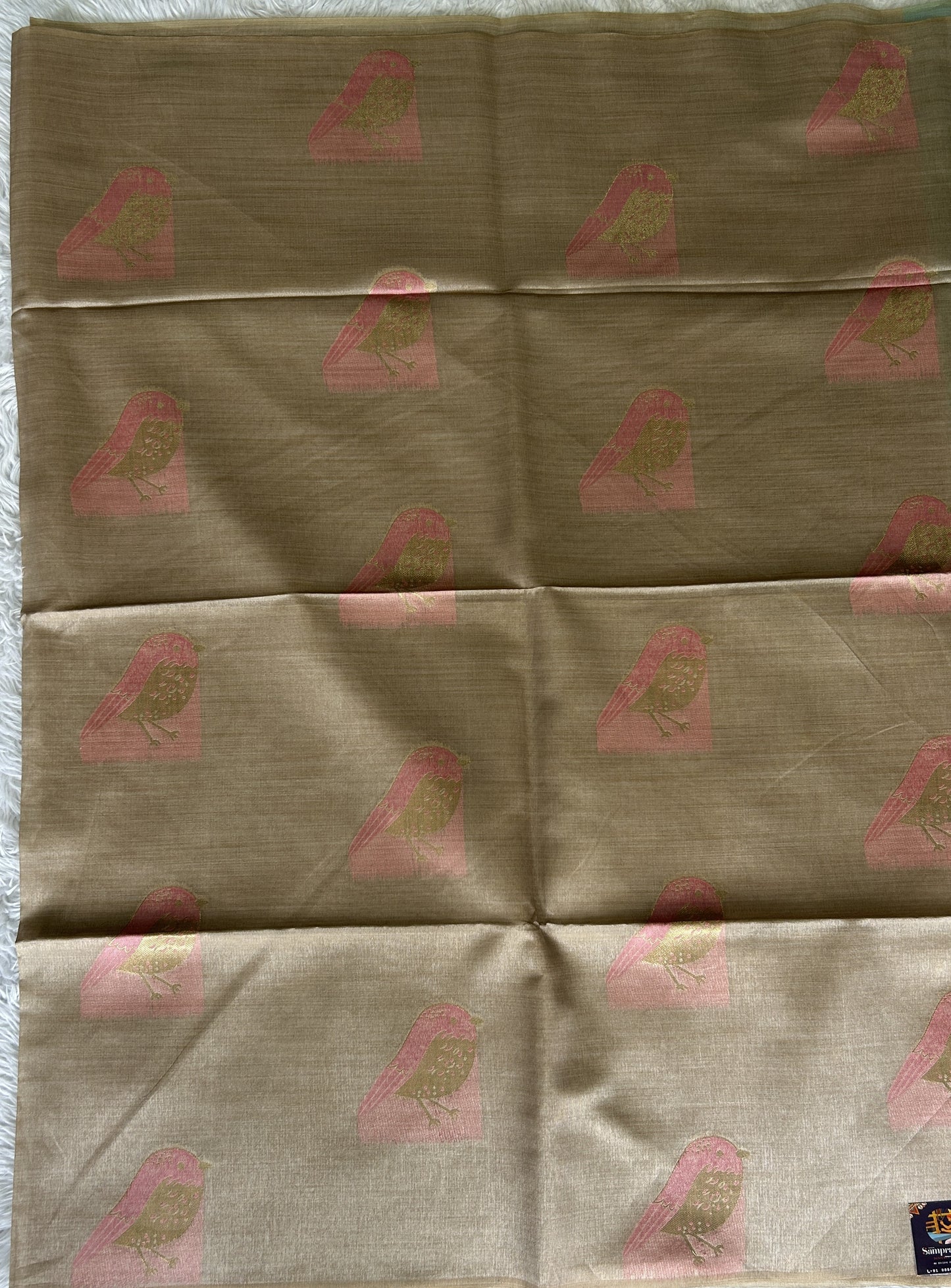 Semi Tussar Saree Beige Colored complemented with a Borderless. - Sampradaya Designer Studio