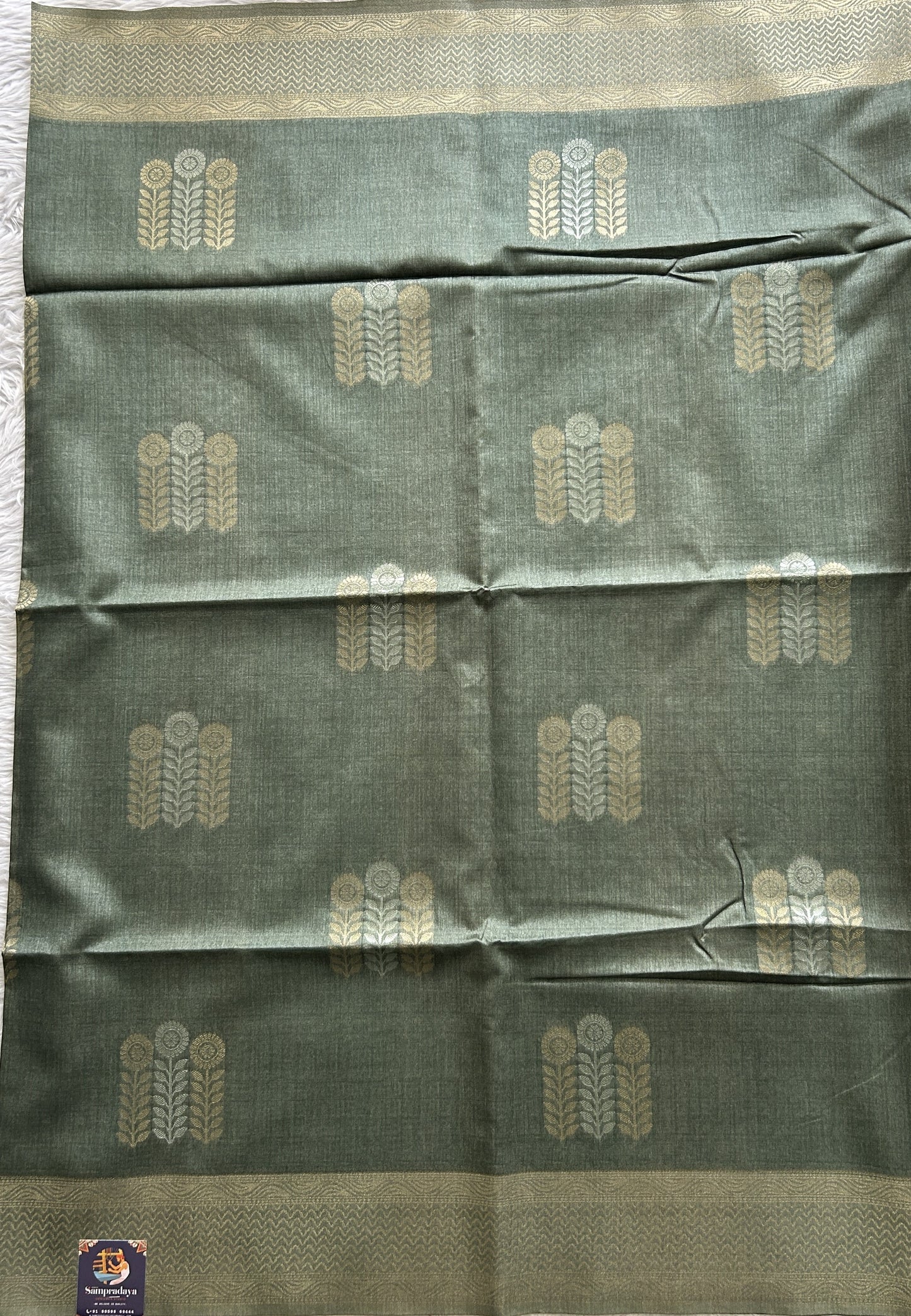 Semi Tussar Saree Olive Green Colored complemented with a Borderless. - Sampradaya Designer Studio