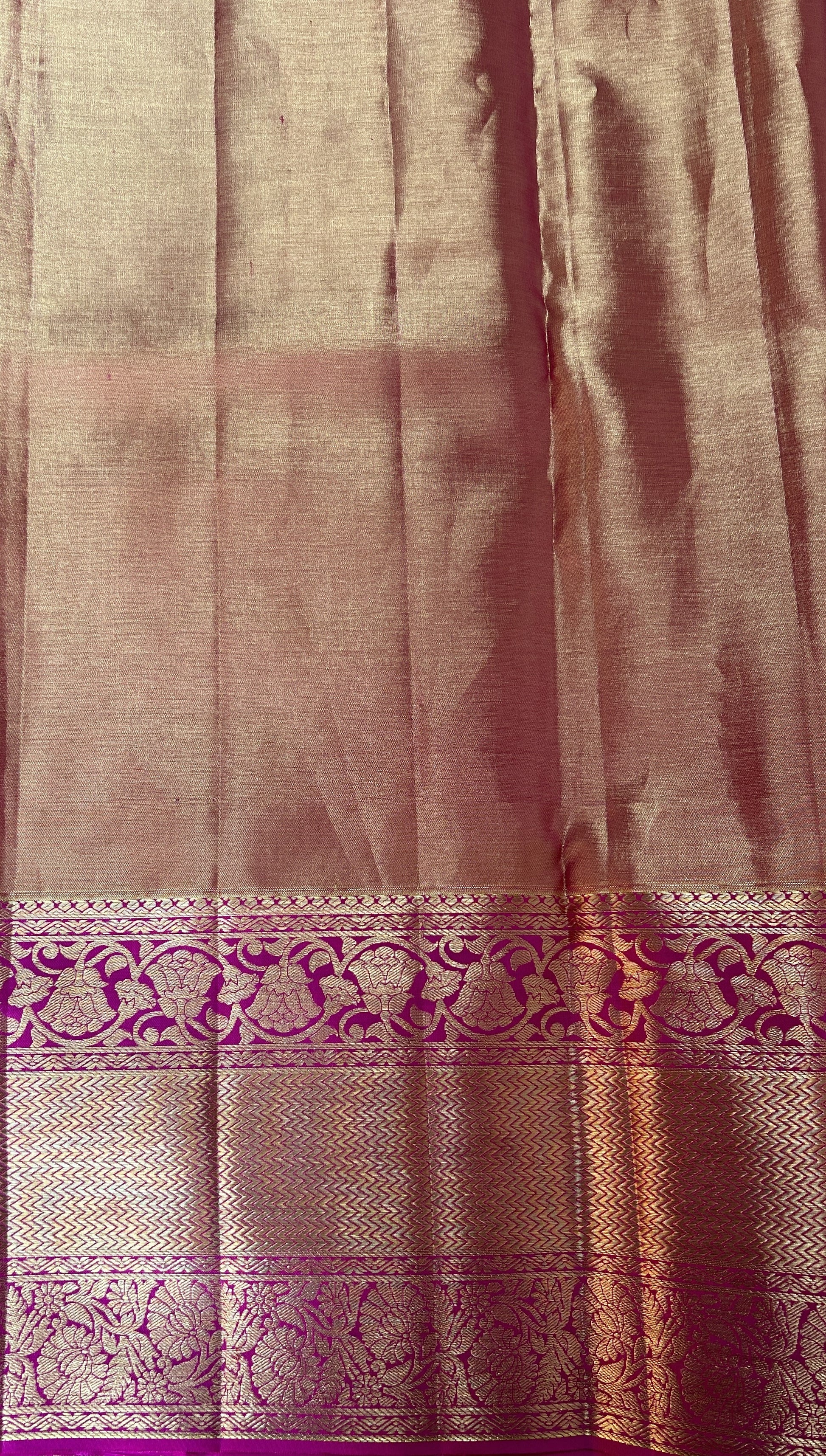 Kanjivaram Bridal Silk Saree Cream colored Saree complemented with a Pink Colored Kanchi border. - Sampradaya Designer Studio