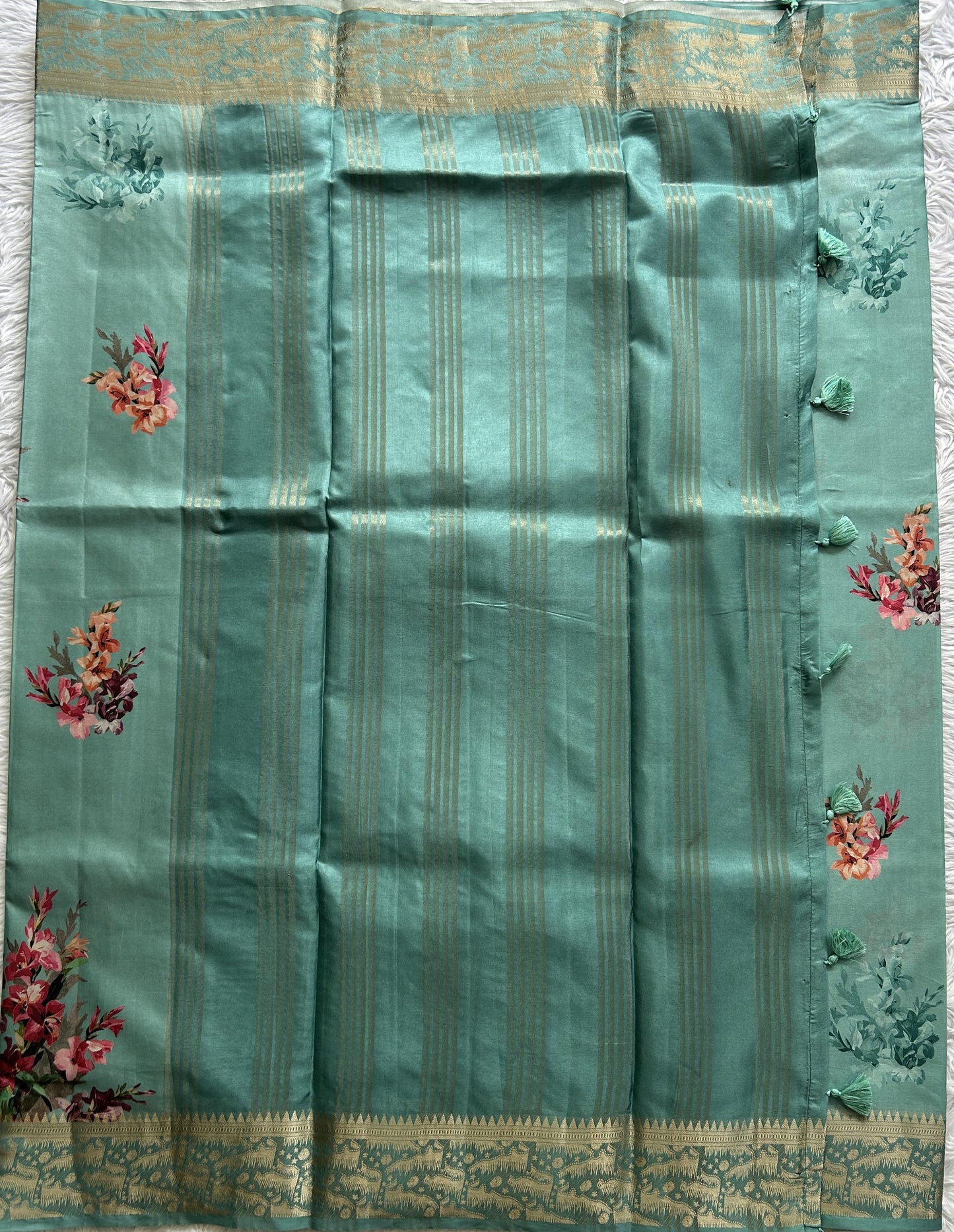 Banarasi Soft Silk Saree Aqua Blue Colored Complemented with a Zari Border. - Sampradaya Designer Studio