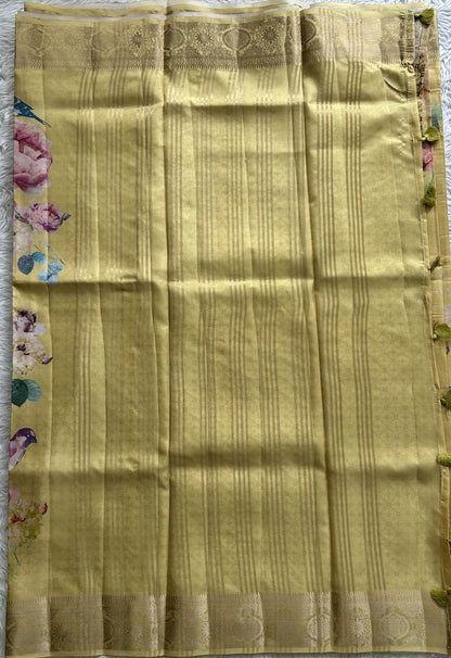 Banarasi Soft Silk Saree Yellow Colored Complemented with a Zari Border. - Sampradaya Designer Studio