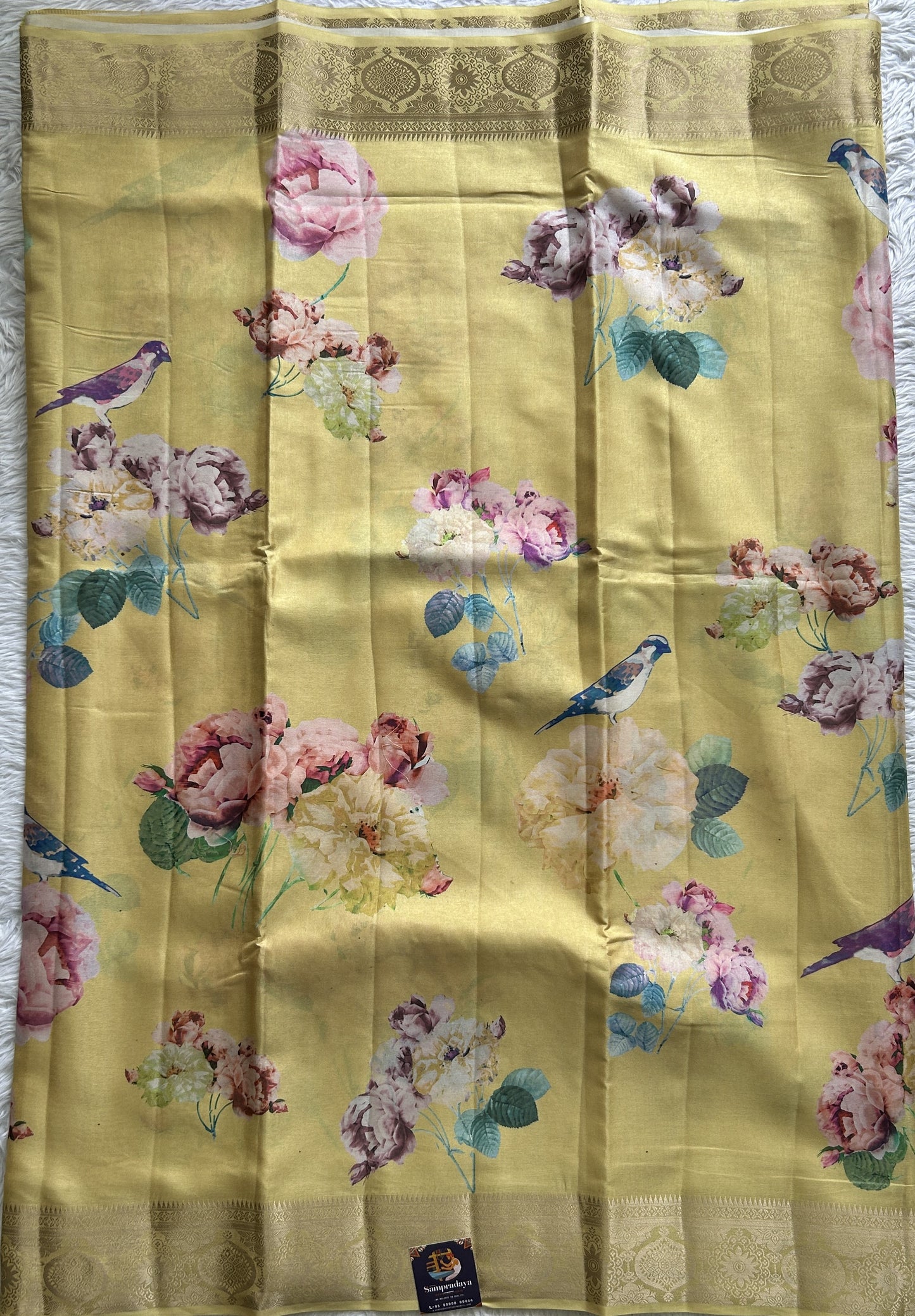 Banarasi Soft Silk Saree Yellow Colored Complemented with a Zari Border. - Sampradaya Designer Studio