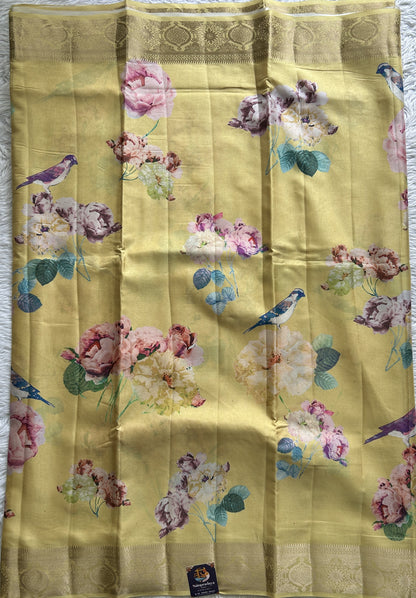 Banarasi Soft Silk Saree Yellow Colored Complemented with a Zari Border. - Sampradaya Designer Studio