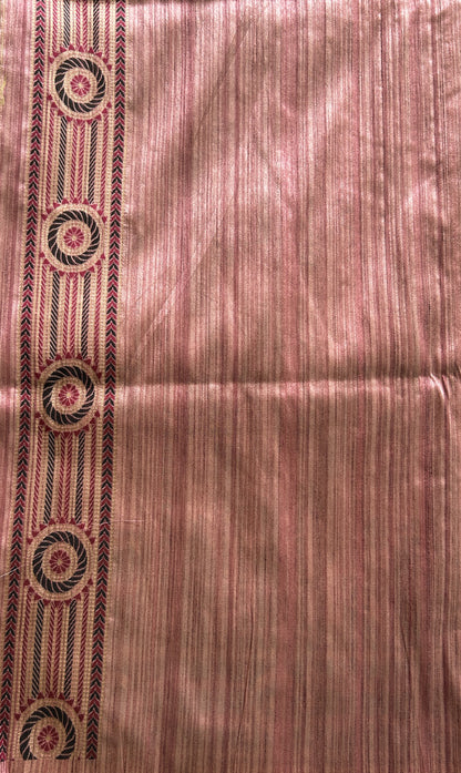 Semi Tussar Saree Dark Pink Colored complemented with a Zari Border. - Sampradaya Designer Studio