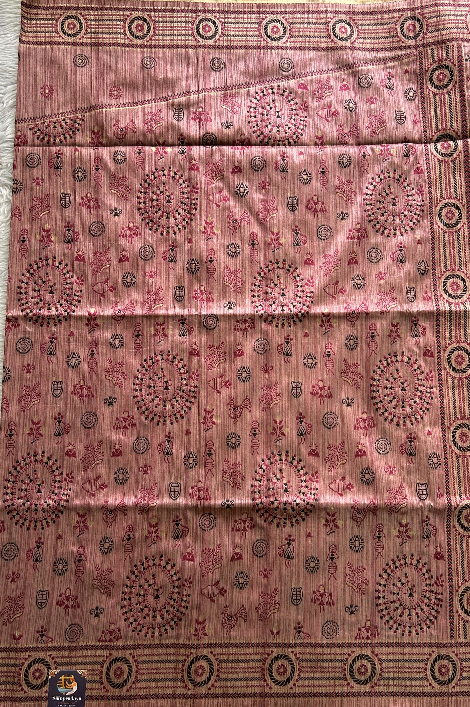 Semi Tussar Saree Dark Pink Colored complemented with a Zari Border. - Sampradaya Designer Studio