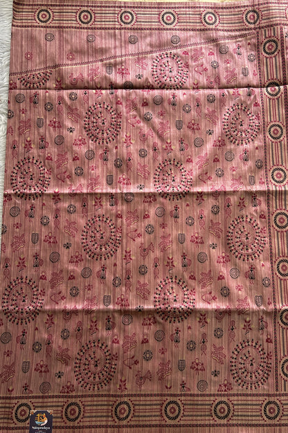 Semi Tussar Saree Dark Pink Colored complemented with a Zari Border. - Sampradaya Designer Studio