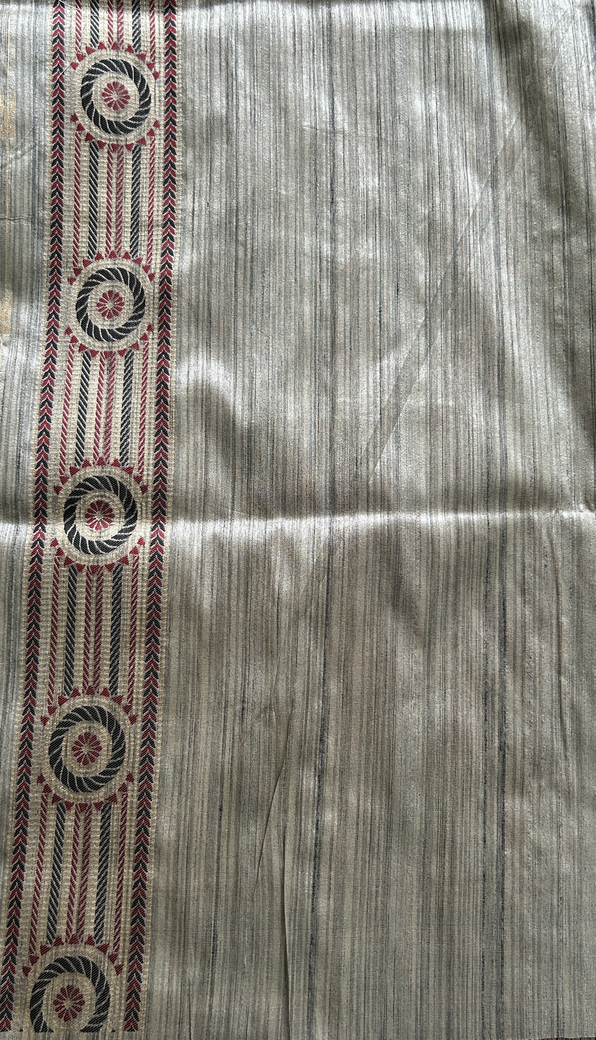 Semi Tussar Saree Light Gray Colored complemented with a Zari Border. - Sampradaya Designer Studio