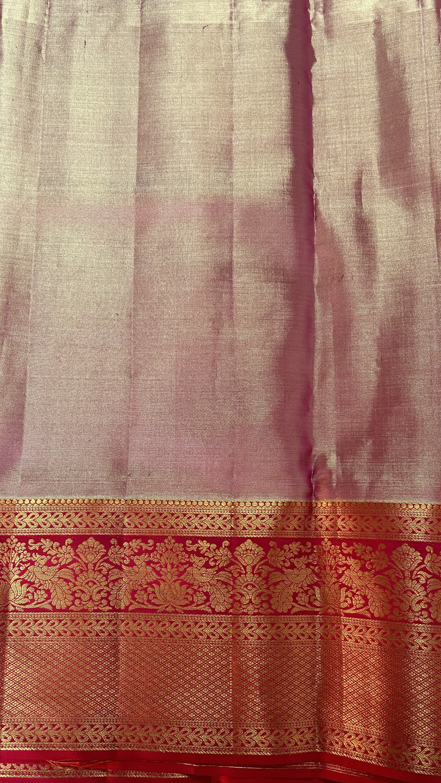 Kanjivaram Bridal Silk Saree Cream colored Saree complemented with a Red Colored Kanchi border. - Sampradaya Designer Studio