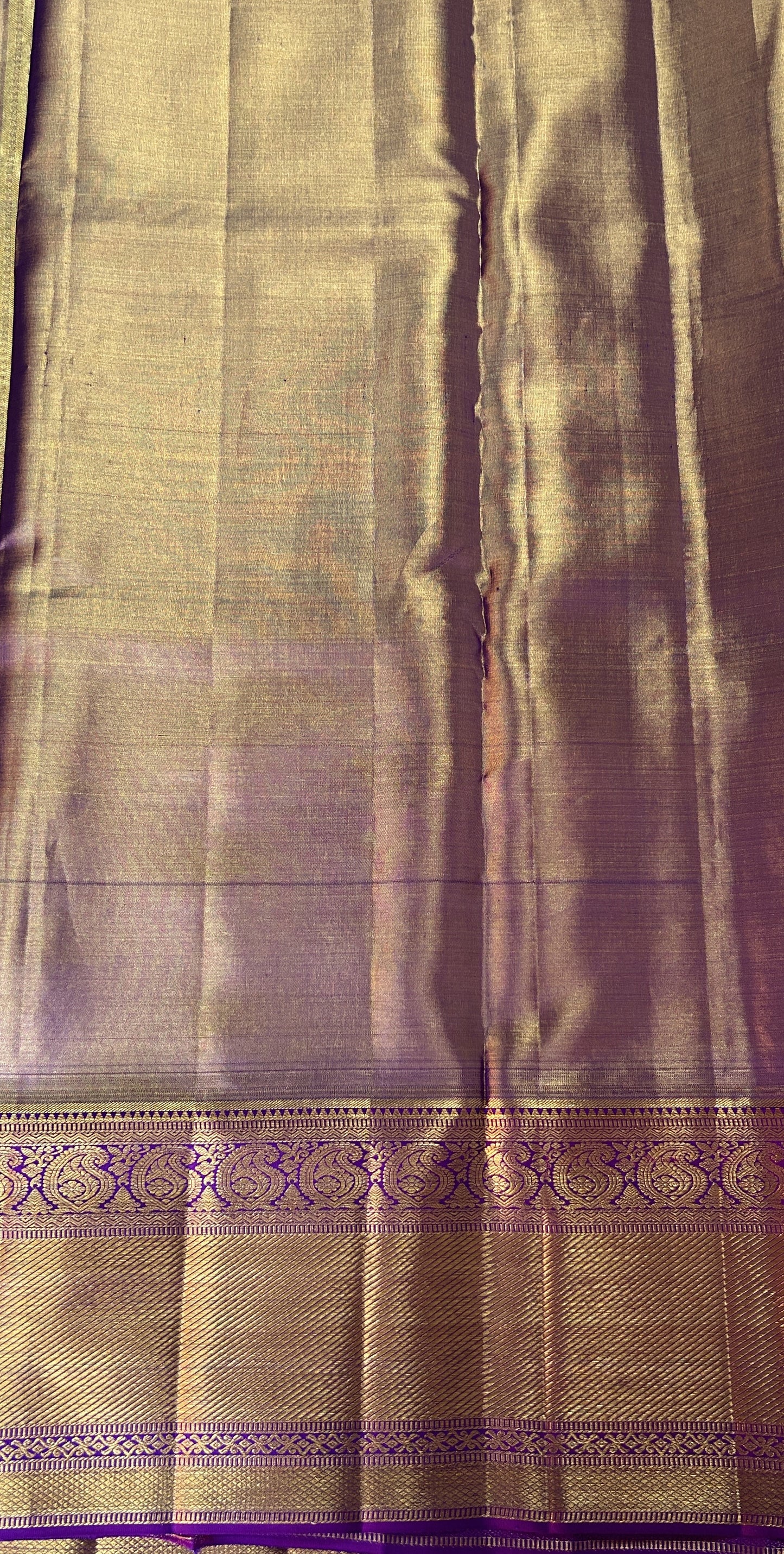 Kanjivaram Bridal Silk Saree Pastel Green colored Saree complemented with a Purple Colored Kanchi border. - Sampradaya Designer Studio