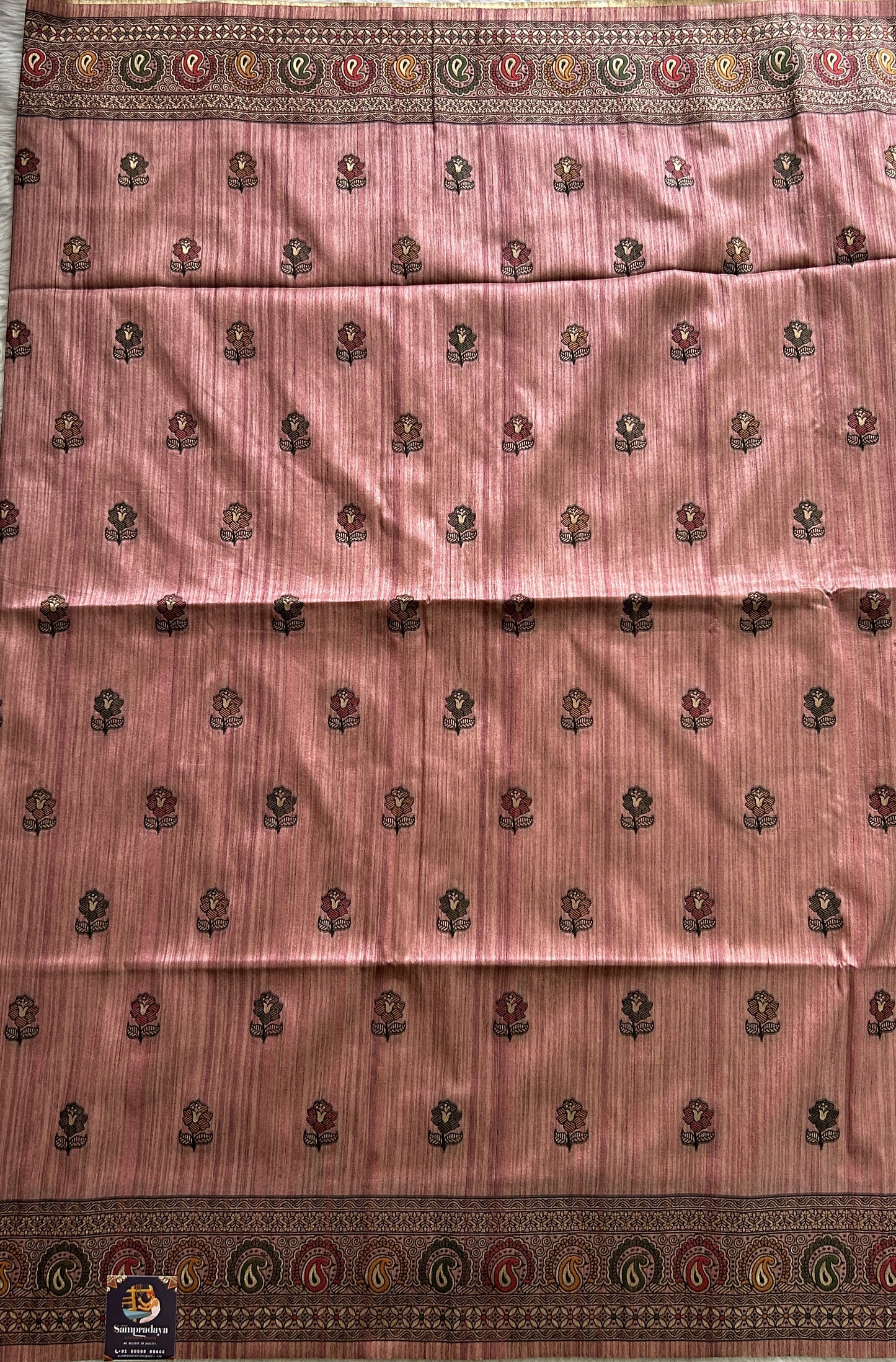 Semi Tussar Saree Pink Colored complemented with a Zari Border. - Sampradaya Designer Studio