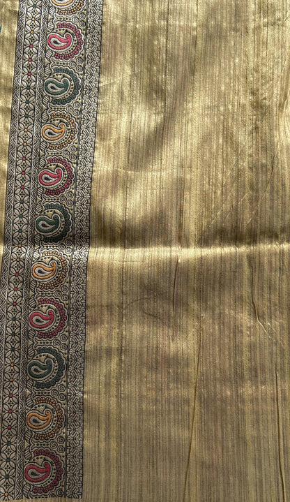 Semi Tussar Saree Turmeric Yellow Colored complemented with a Zari Border. - Sampradaya Designer Studio