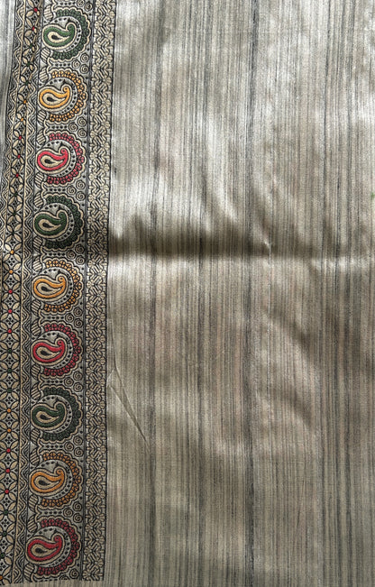 Semi Tussar Saree Gray Colored complemented with a Zari Border. - Sampradaya Designer Studio