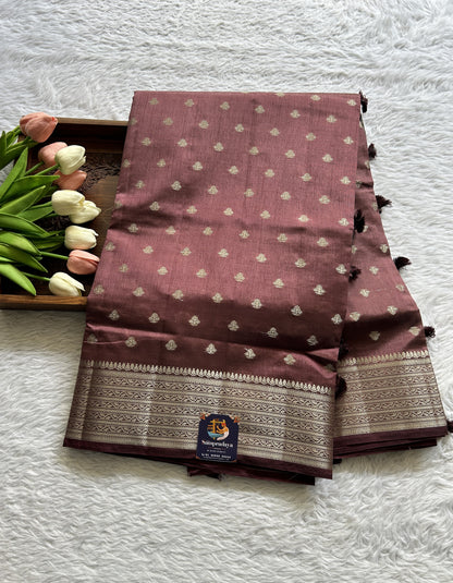 Semi Tussar Saree Magenta Colored Complemented with a Zari Border. - Sampradaya Designer Studio