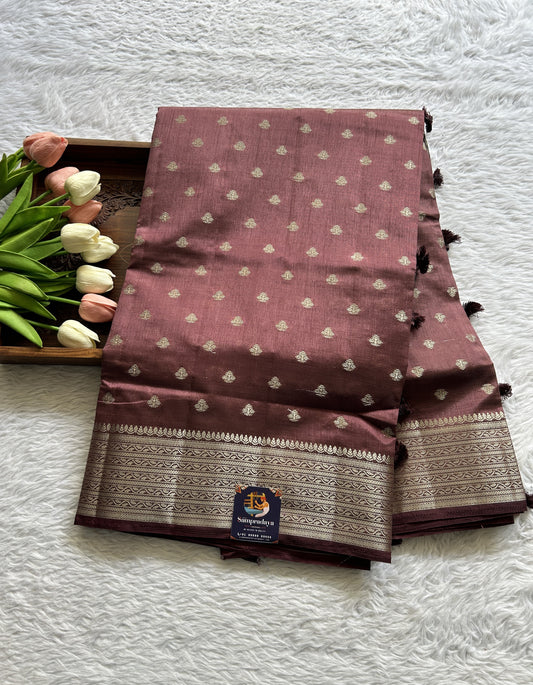 Semi Tussar Saree Magenta Colored Complemented with a Zari Border. - Sampradaya Designer Studio