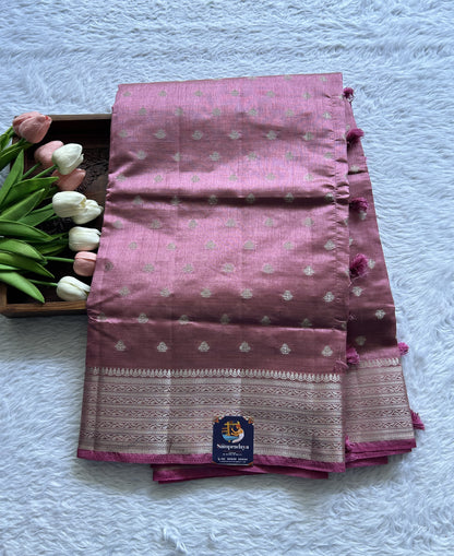 Semi Tussar Saree Dark Pink Colored Complemented with a Zari Border. - Sampradaya Designer Studio