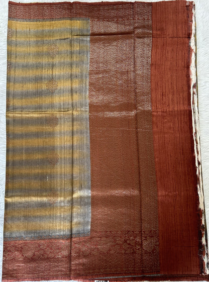 Banarasi Raw Silk Sarees Double Shaded Colored Saree Complemented With a Intricate Weaving Border - Sampradaya Designer Studio