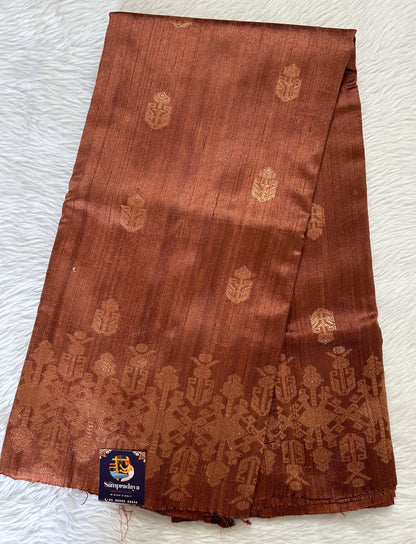 Banarasi Raw Silk Sarees Rust Orange Colored Saree Complemented With a Intricate Weaving Border - Sampradaya Designer Studio