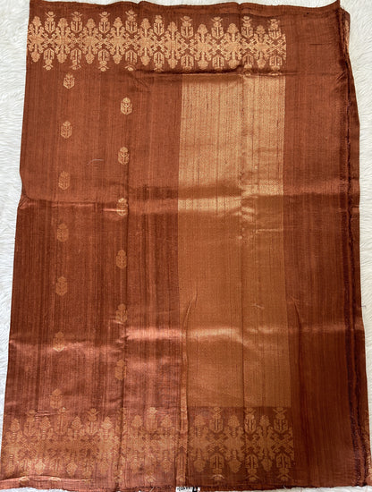 Banarasi Raw Silk Sarees Rust Orange Colored Saree Complemented With a Intricate Weaving Border - Sampradaya Designer Studio