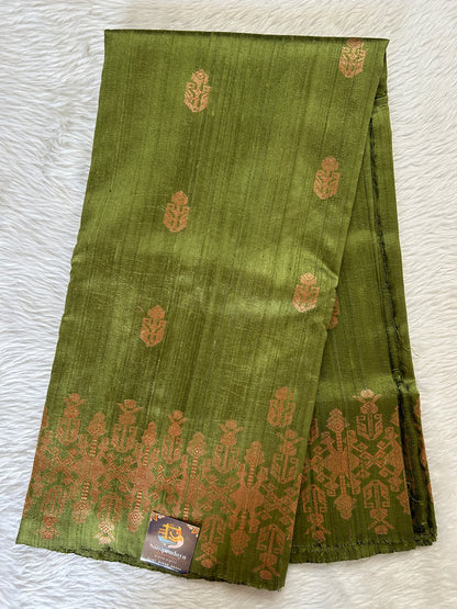 Banarasi Raw Silk Sarees Parrot Green Colored Saree Complemented With a Intricate Weaving Border - Sampradaya Designer Studio