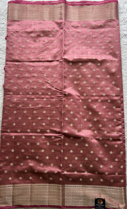 Semi Tussar Saree Dark Pink Colored Complemented with a Zari Border. - Sampradaya Designer Studio