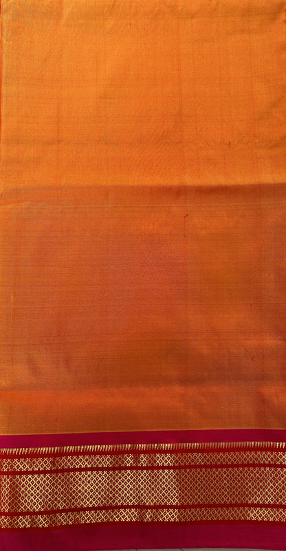 Paithani Silk Saree Orange Colored Complemented With a Pink Colored Irkal Border - Sampradaya Designer Studio