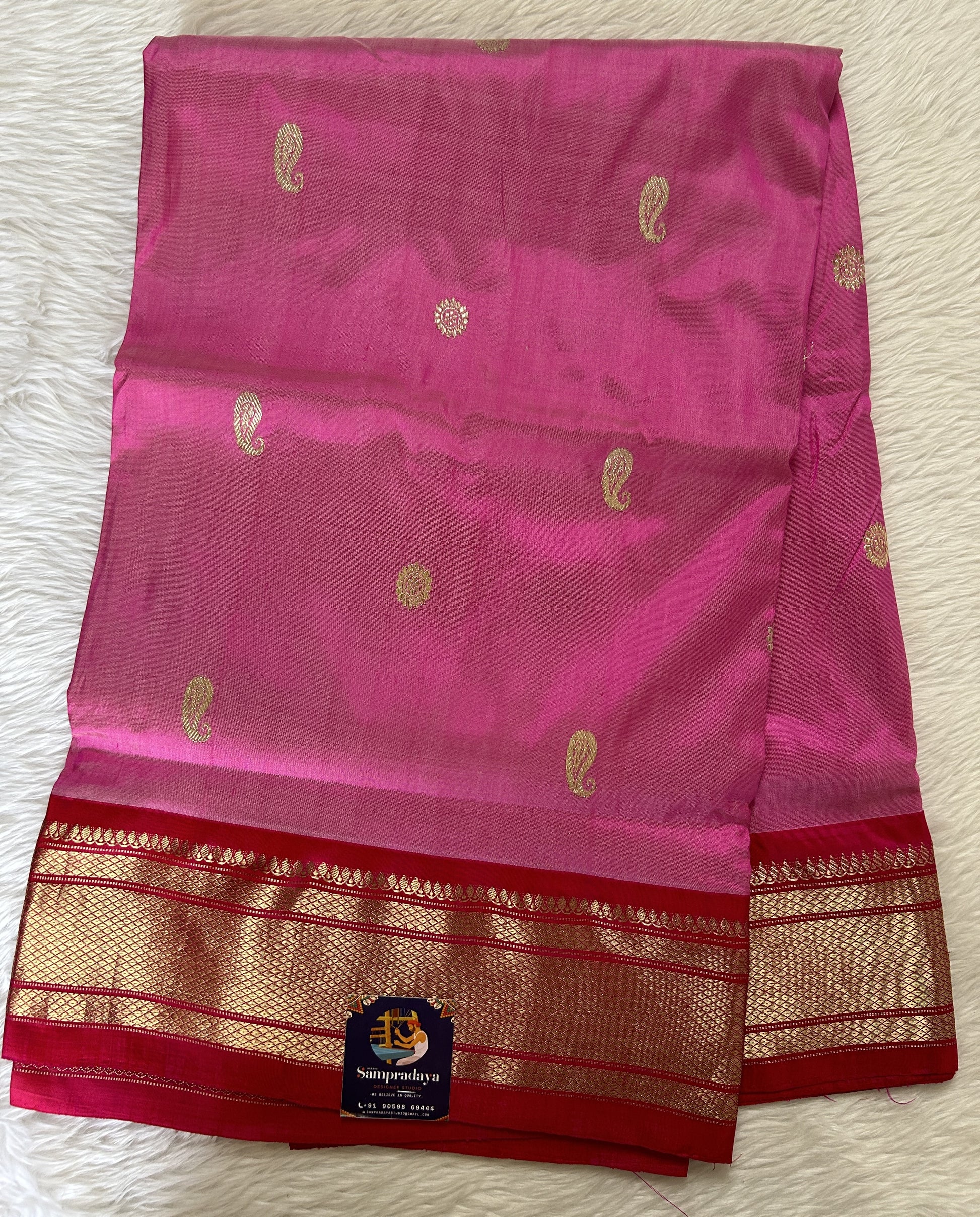 Paithani Silk Saree Baby Pink Colored Complemented With a Pink Colored Irkal Border - Sampradaya Designer Studio