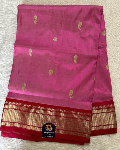 Paithani Silk Saree Baby Pink Colored Complemented With a Pink Colored Irkal Border - Sampradaya Designer Studio