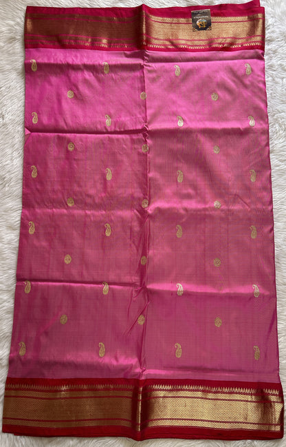 Paithani Silk Saree Baby Pink Colored Complemented With a Pink Colored Irkal Border - Sampradaya Designer Studio