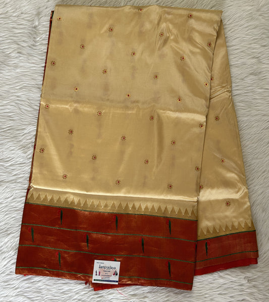 Paithani Silk Saree Cream Colored Saree Complemented With a Orange Colored Muniya Border - Sampradaya Designer Studio