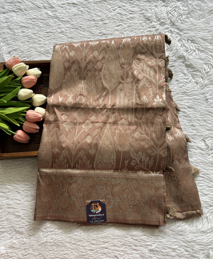 Semi Tussar Saree Beige Colored Complemented with a Zari Border. - Sampradaya Designer Studio