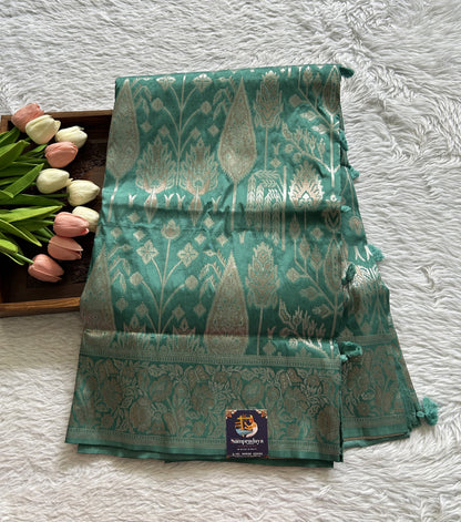 Semi Tussar Saree Rama Green Colored Complemented with a Zari Border. - Sampradaya Designer Studio