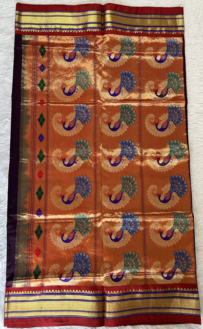 Paithani Silk Saree Grape Colored Saree Complemented With a Dark Red Colored Irkal Border - Sampradaya Designer Studio