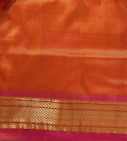 Paithani Silk Saree Orange Colored Complemented With a Pink Colored Irkal Border - Sampradaya Designer Studio