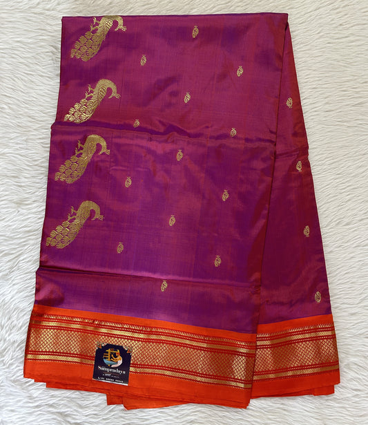 Paithani Silk Saree Purple Colored Complemented With a Orange Colored Irkal Border - Sampradaya Designer Studio