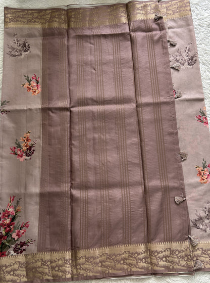 Banarasi Soft Silk Saree Peanut Brown Colored Complemented with a Zari Border. - Sampradaya Designer Studio