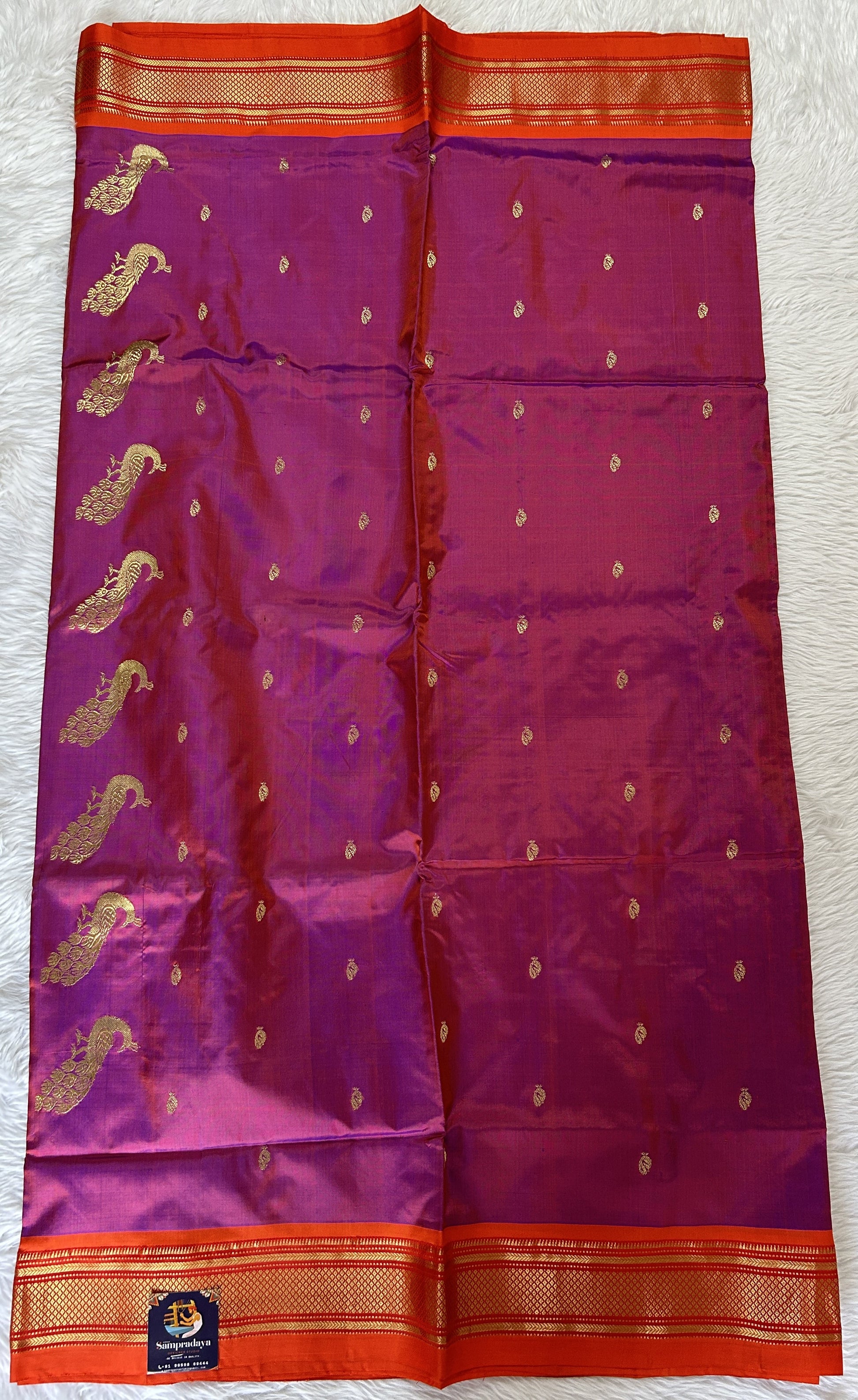 Paithani Silk Saree Purple Colored Complemented With a Orange Colored Irkal Border - Sampradaya Designer Studio