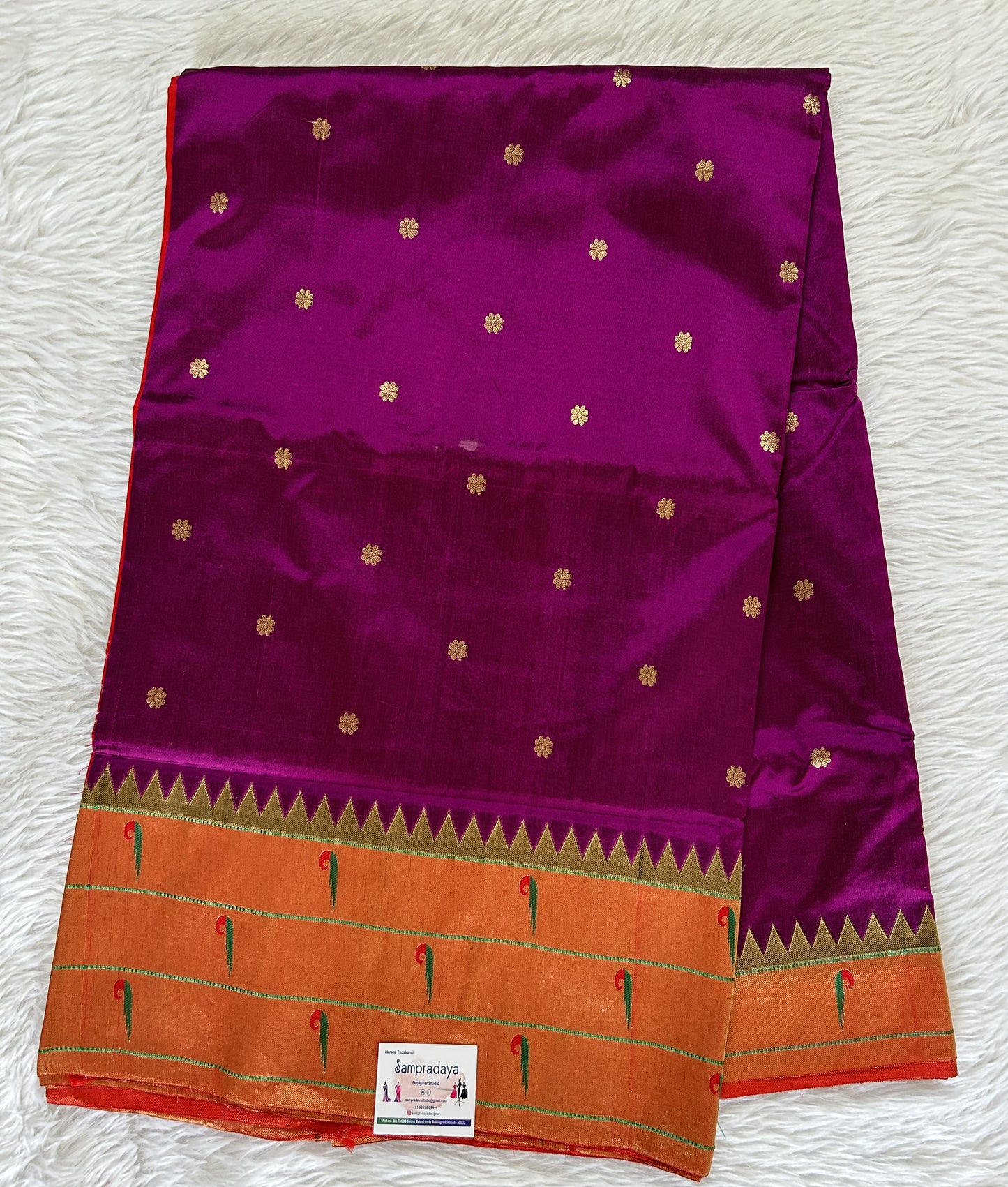 Paithani Silk Saree Magenta Colored Complemented With a Dark Orange Colored Muniya Border - Sampradaya Designer Studio