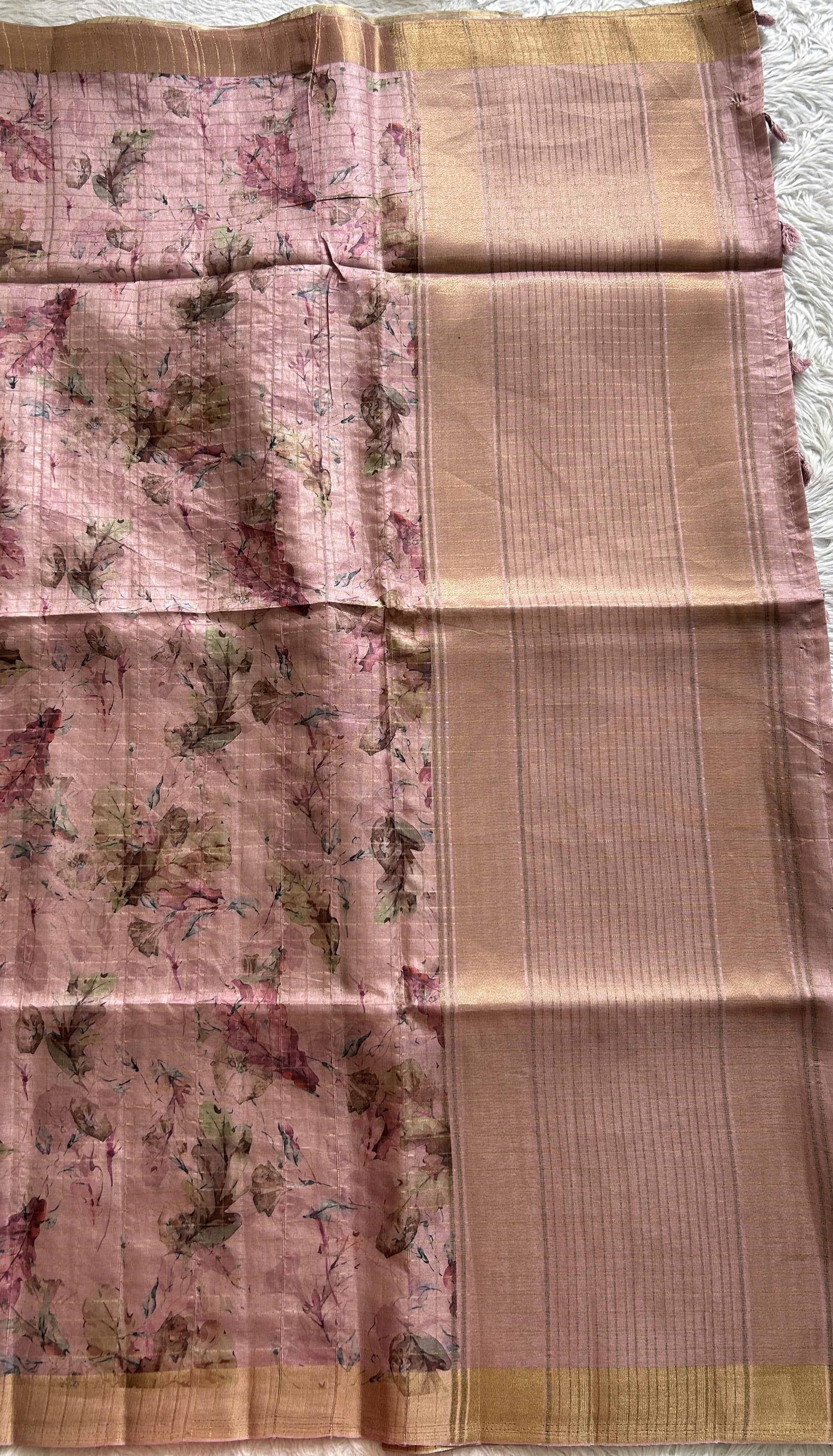 Semi Tussar Saree Lilac Colored complemented with a Zari Border. - Sampradaya Designer Studio