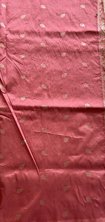 Semi Tussar Saree Pink Colored Complemented with a Zari Border. - Sampradaya Designer Studio