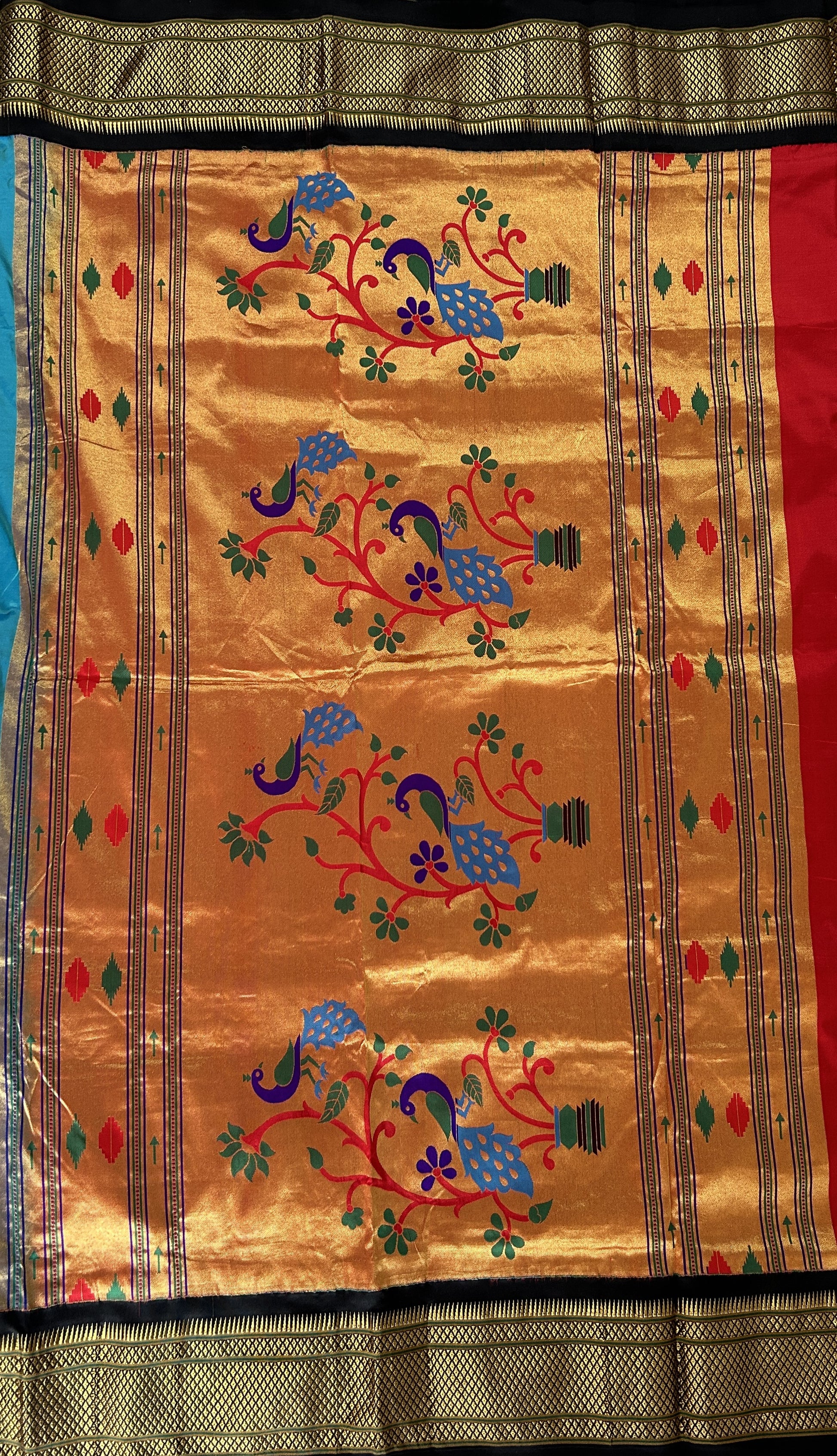 Paithani Silk Saree Sky Blue Colored Complemented With a Black Colored Irkal Border - Sampradaya Designer Studio