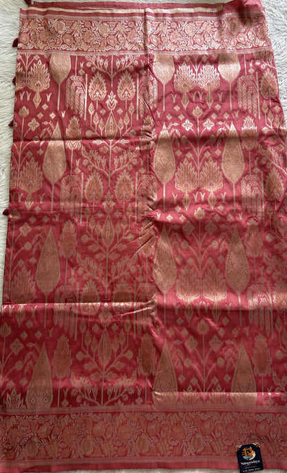 Semi Tussar Saree Pink Colored Complemented with a Zari Border. - Sampradaya Designer Studio