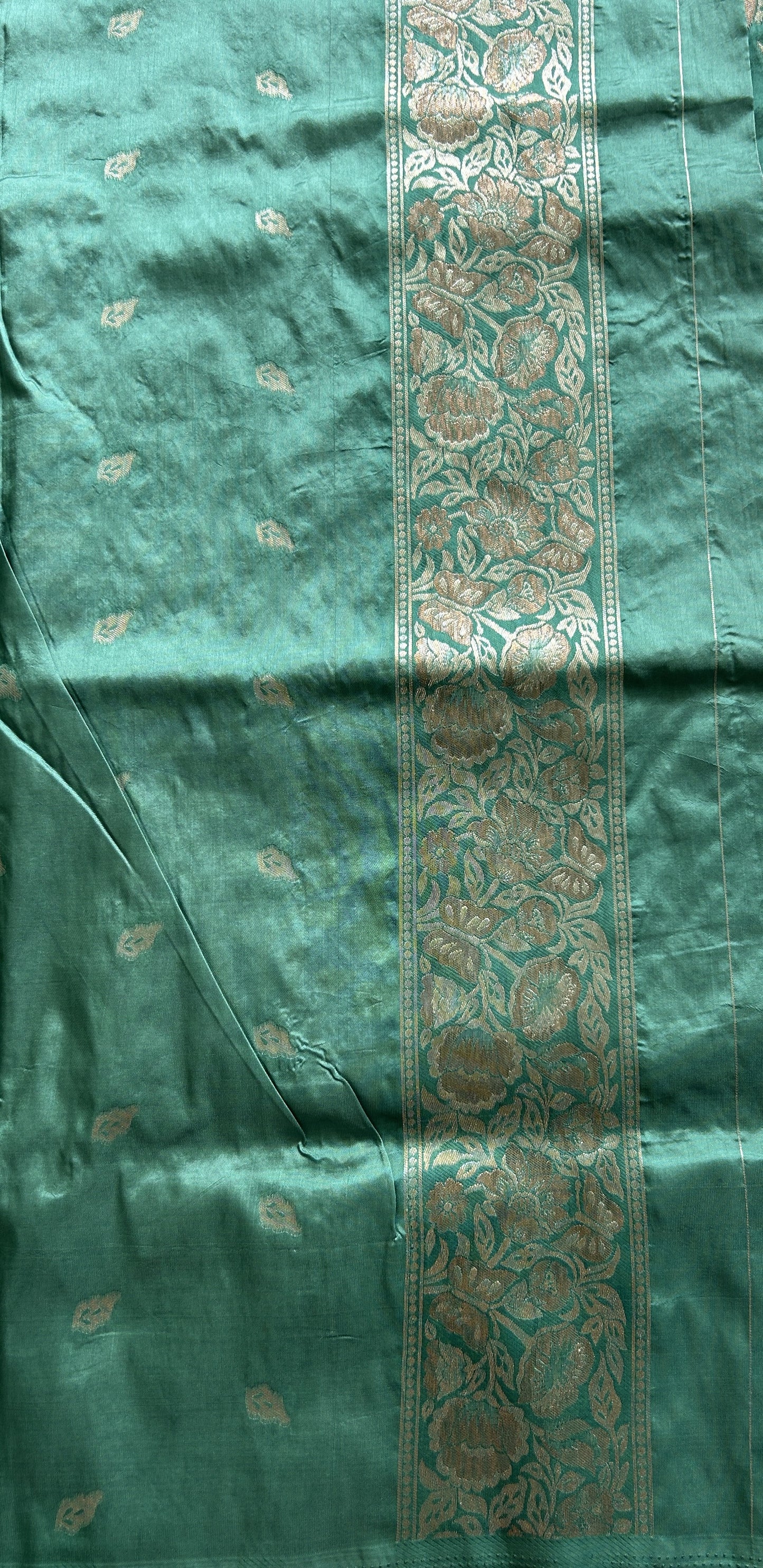 Semi Tussar Saree Rama Green Colored Complemented with a Zari Border. - Sampradaya Designer Studio