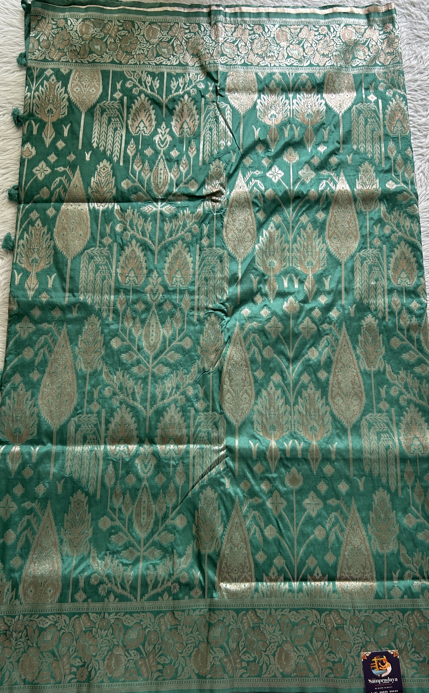 Semi Tussar Saree Rama Green Colored Complemented with a Zari Border. - Sampradaya Designer Studio