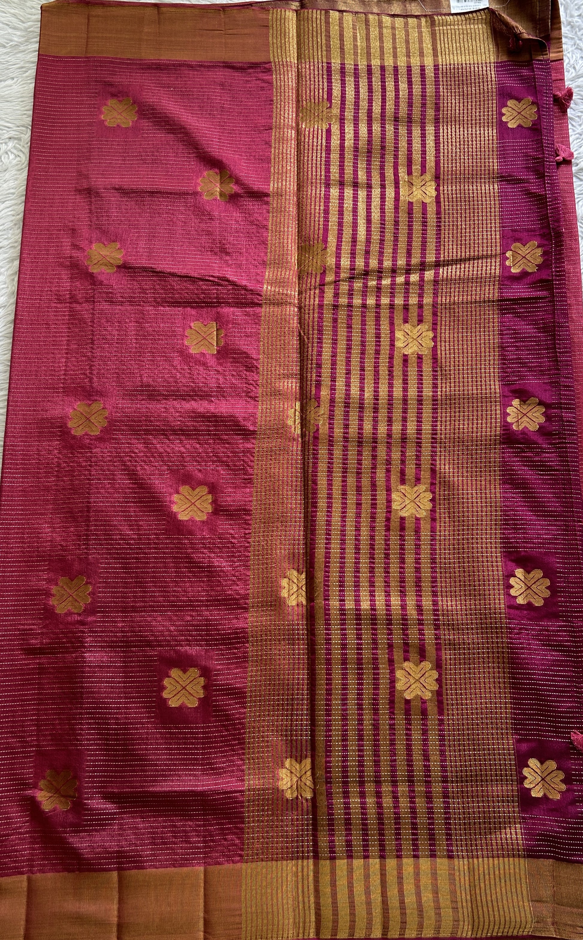 Semi Tussar Saree Pink Colored Complemented with a Zari Border. - Sampradaya Designer Studio