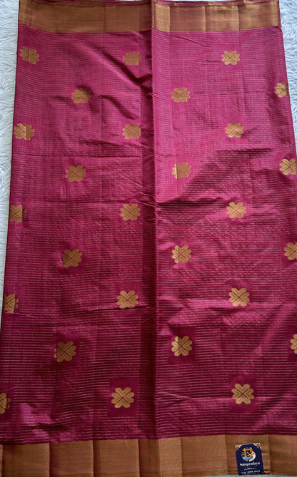 Semi Tussar Saree Pink Colored Complemented with a Zari Border. - Sampradaya Designer Studio