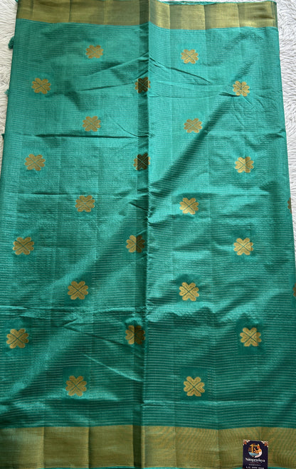 Semi Tussar Saree Sea Blue Colored Complemented with a Zari Border. - Sampradaya Designer Studio