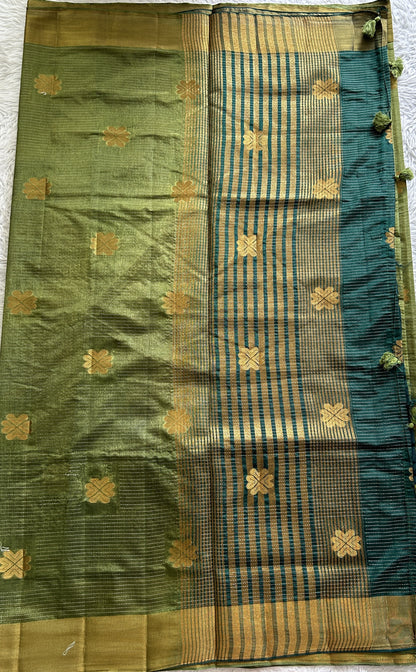 Semi Tussar Saree Green Colored Complemented with a Zari Border. - Sampradaya Designer Studio