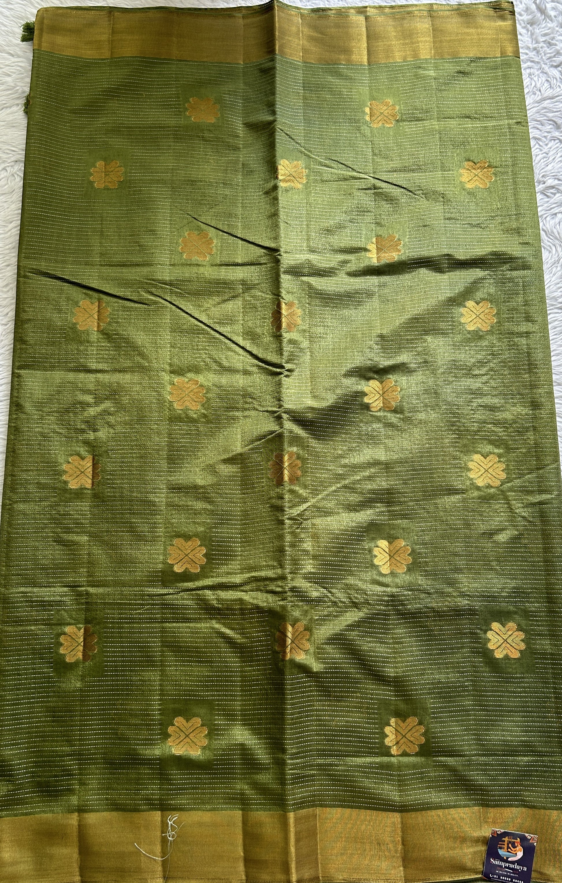 Semi Tussar Saree Green Colored Complemented with a Zari Border. - Sampradaya Designer Studio